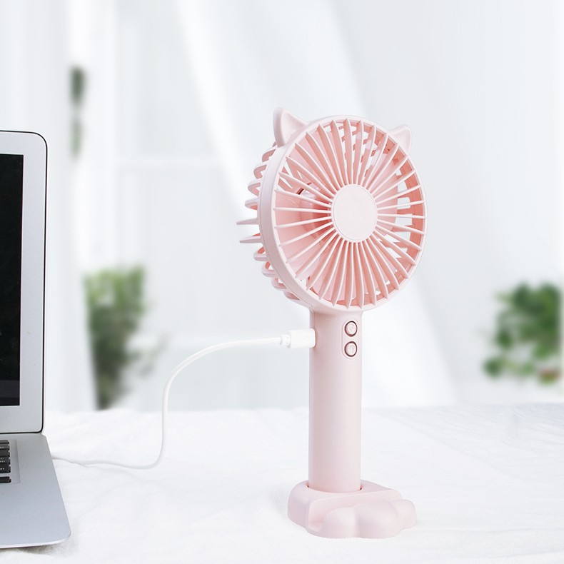 Quạt mini cầm tay tiện dụng handy fan 3 tốc độ gió tai mèo cao cấp N10 có đèn led pin 1200mah