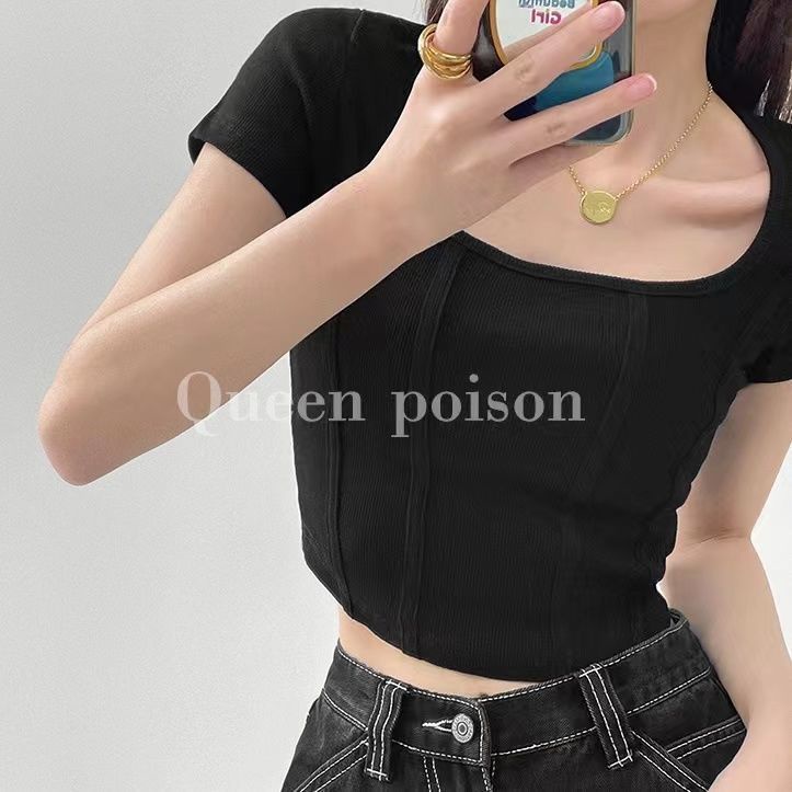 Áo Kiểu Cổ Vuông Tay Ngắn Phong Cách Thời Trang Retro Dành Cho Nữ