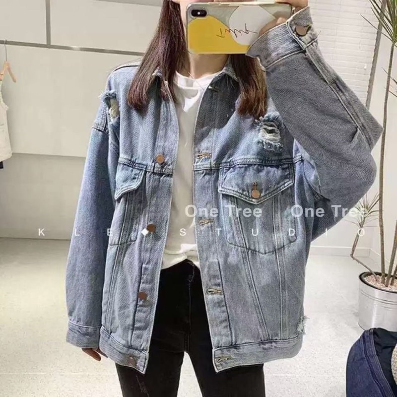Áo khoác JEANS nữ rách dáng rộng Ulzzang l