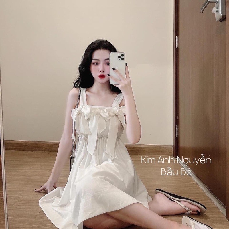 [Siêu Hot] Váy 2 Dây Trắng Nơ Ngực  Dáng Xoè, Đầm Nữ Trắng Bánh Bèo Siêu Xinh Có Ảnh Thật Kèm Video | BigBuy360 - bigbuy360.vn