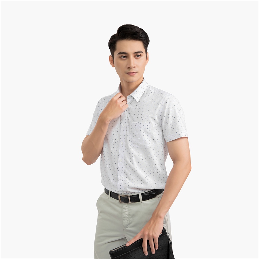 [MẪU MỚI] Áo sơ mi nam ngắn tay ARISTINO phom Regular fit, màu trắng họa tiết in xanh thanh lịch, nhã nhặn - ASS250S2