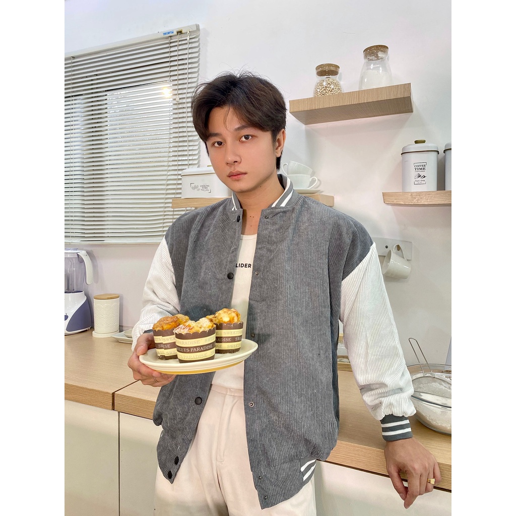 Áo khoác nam bomber nhung tăm nỉ đẹp form rộng 2 lớp bóng chày cao cấp M Fashion BB02