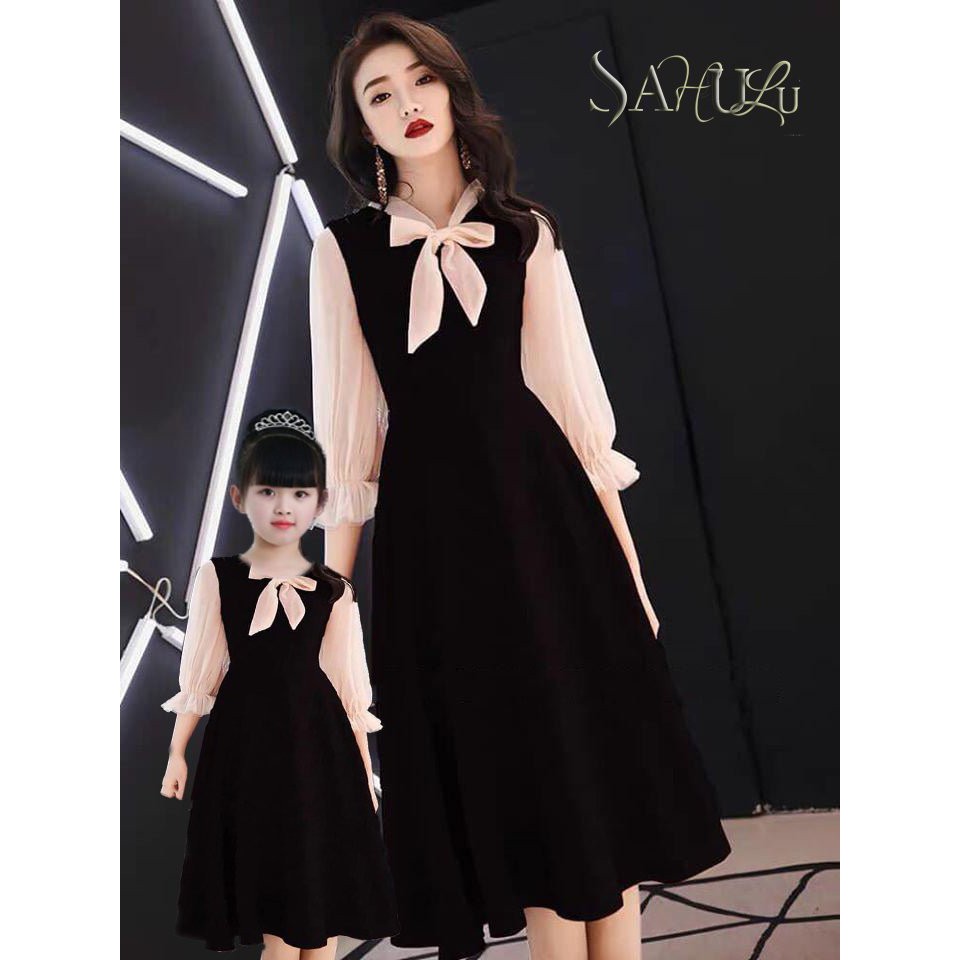 Set Đầm mẹ và bé ĐEN cột nơ sang trọng nữ tính nhà SAHULU