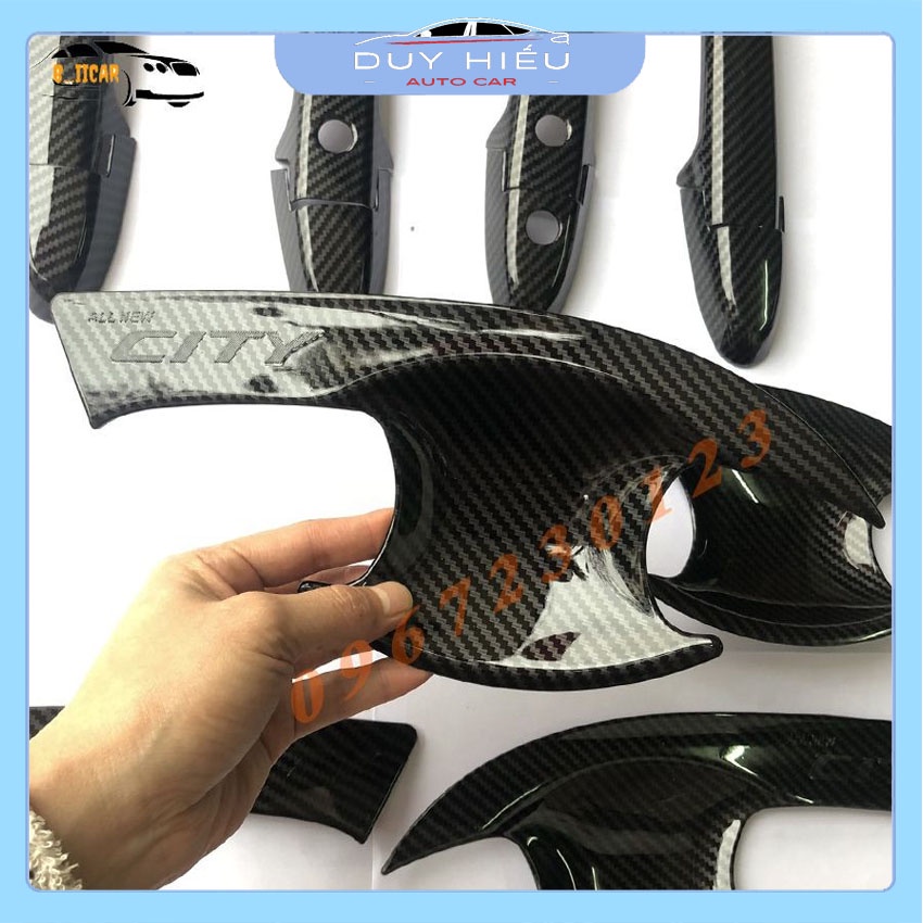 Bộ ốp tay và hõm cửa Honda City 2021 vân cacbon chống xước siêu đẹp và bền bỉ với thời gian