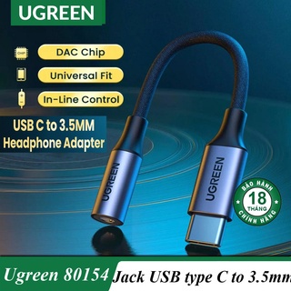 Cáp USB Type C Sang Cổng 3.5mm Cao cấp Ugreen 70859 80154 Chính Hãng AV161 (hỗ trợ nhiều dòng ĐT và Laptop, chip DAC)