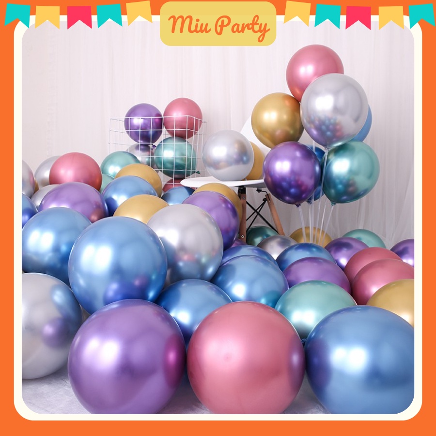Set 10 Bóng Bay Sinh Nhật Chrome Siêu Nhũ 10 Inch, Bóng Trang Trí Happy Birthday Tiệc