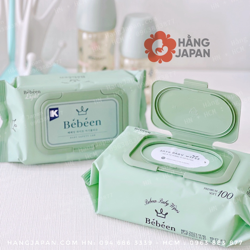 Khăn ướt Bebeen Original Hàn Quốc 100 Tờ không mùi màu hồng/xanh