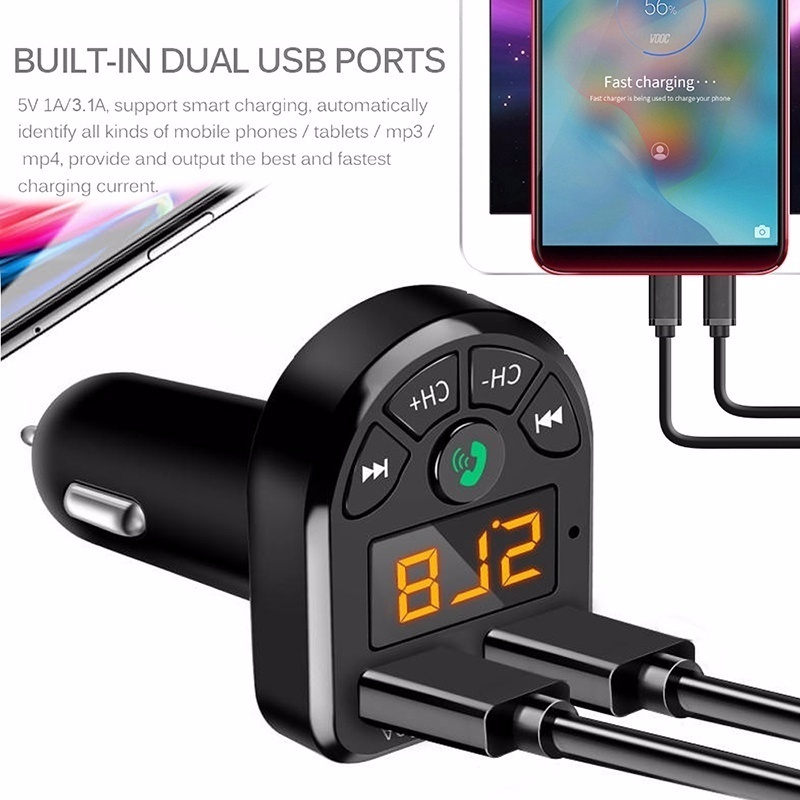 Máy phát FM không dây bluetooth tích hợp bộ sạc USB 3.1A dùng cho xe ô tô tiện lợi