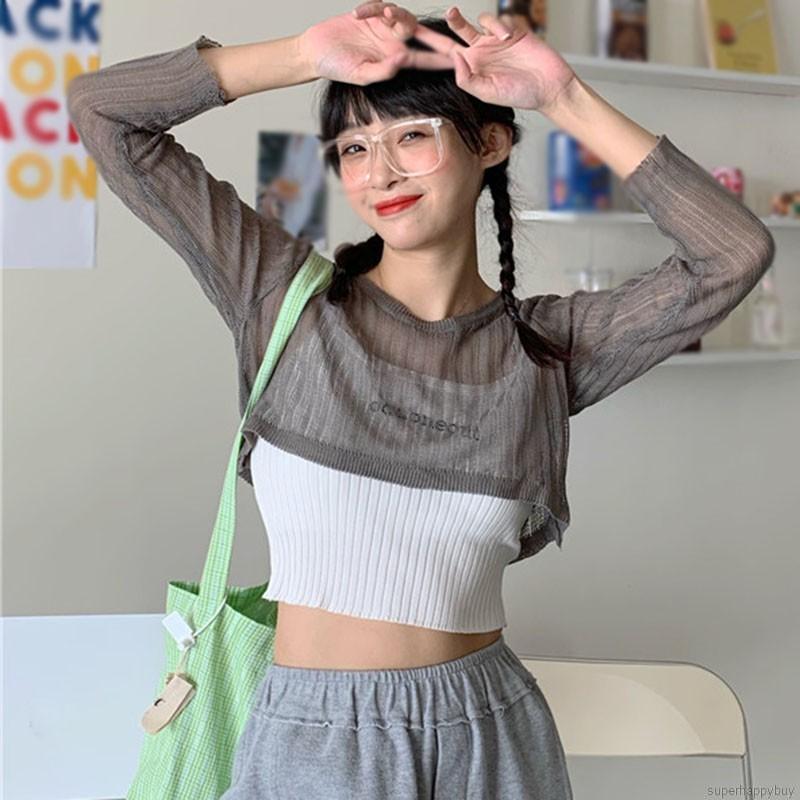 Áo Cardigan Dệt Kim Tay Dài Thiết Kế Xuyên Thấu Quyến Rũ Dành Cho Nữ