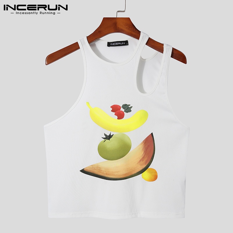 Áo ba lỗ INCERUN dáng ôm in họa tiết trái cây thời trang quyến rũ cho nam
