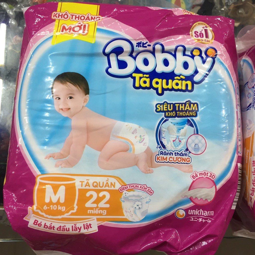 Bỉm - Tã quần Bobby size M - 22 miếng (Cho bé 6 - 10kg)