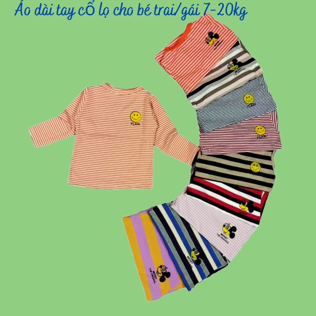 Áo dài tay cổ lọ mẫu kẻ sọc cho bé trai/gái 7-20kg