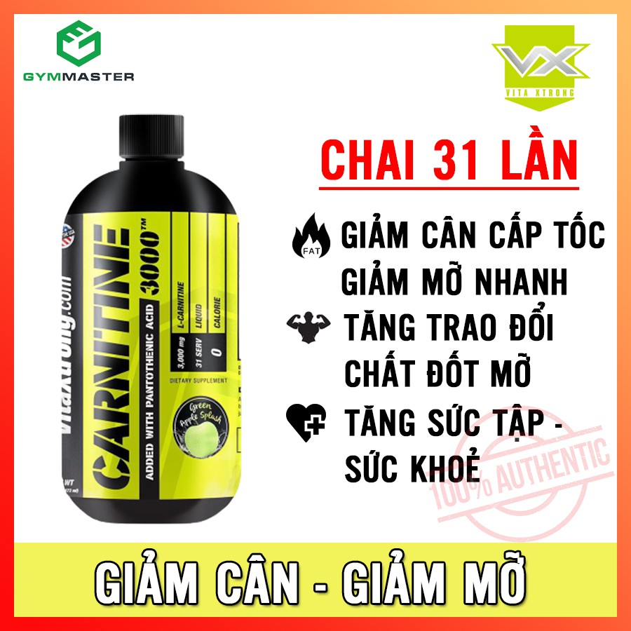 Chai Giảm Mỡ - Giảm Cân Cấp Tốc Chiết Xuất Tự Nhiên , Tăng Sức Tập Sức Khoẻ VITAXTRONG CARNIBURN 3000mg L Carnitine