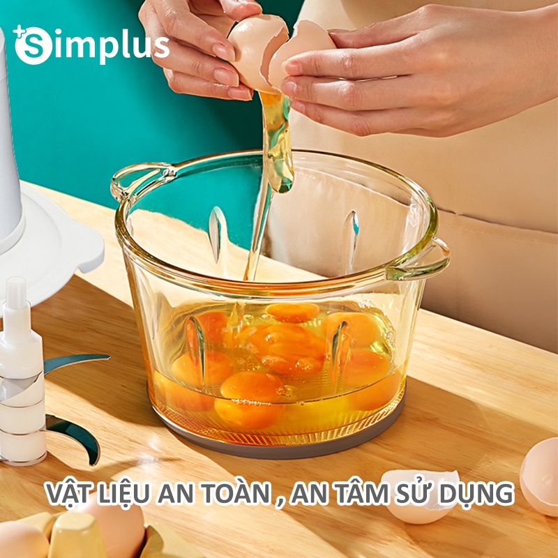 [Mã ELHA22 giảm 5% đơn 300K] Máy xay thịt Simplus (2L), cối thủy tinh, lưỡi dao thép không gỉ, 2 cấp độ xay tùy chỉnh