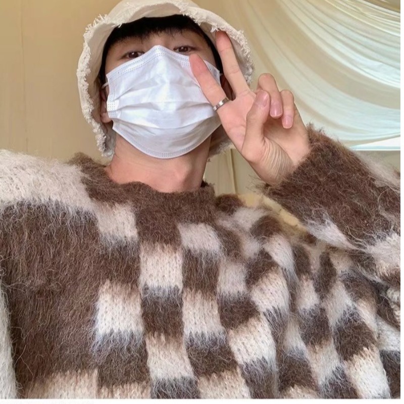 Áo sweater dáng rộng họa tiết kẻ sọc phong cách retro Nhật Bản thời trang thu đông cho nam