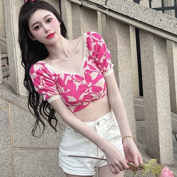 Áo dệt kim ZHELIHANGFEI tay phồng trễ vai gợi cảm cho nữ