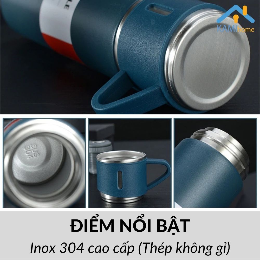 Bình nước giữ nhiệt inox nắp có quai Kèm 2 Cốc-Đóng hộp quà tặng cao cấp-cỡ 500ml mã 22050