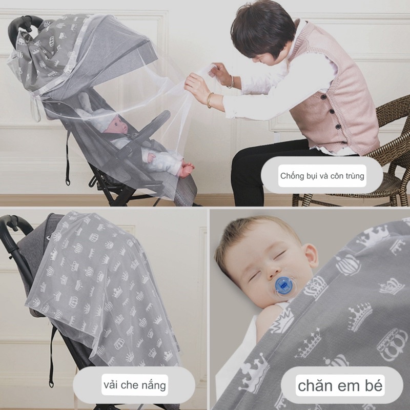 KHĂN CHOÀNG CHO CON BÚ KẾT HỢP LÀM CHĂN VÀ MÀN CHE XE ĐẨY CHỐNG MUỖI