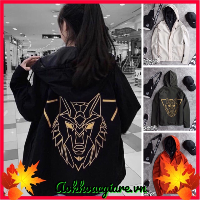Áo khoác dù nam nữ unisex đầu sói Handes có size lớn- ảnh thật