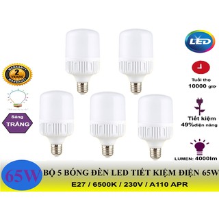 Bộ 5 bóng đèn 65W trụ tròn ánh sáng trắng- Siêu sáng, tiết kiệm điện, đuôi E27
