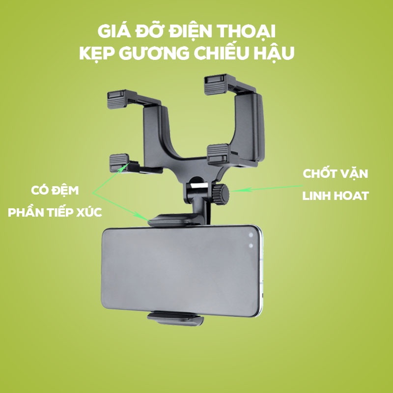 Kẹp điện thoại trên ô tô treo gương chiếu hậu - Nhựa ABS cứng cáp