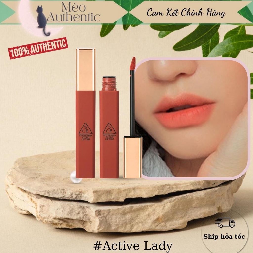 Son kem 3CE CLOUD LIP TINT Active Lady - Hồng Cam Nude