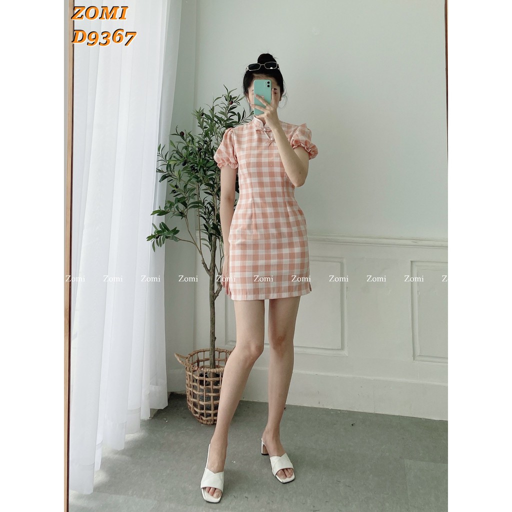 [Mã SKAMSALEP6 giảm 10% tối đa 100K đơn 150K] Đầm ôm body sườn xám sọc caro cao cấp thiết kế hiện đại ZOMI D9367 | BigBuy360 - bigbuy360.vn