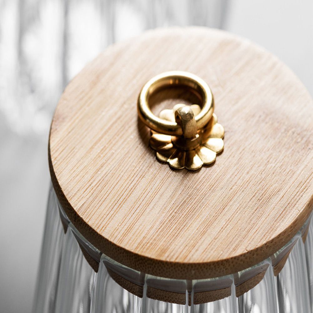 Lọ Đựng Thực Phẩm Bằng Kim Loại Có Tay Cầm Bằng Tre Kính