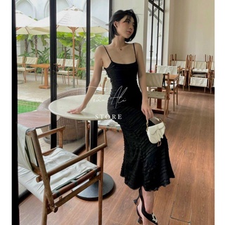 Đầm hai dây body nữ đuôi cá form dài dáng midi xòe nhẹ xoắn lưng chất xốp
