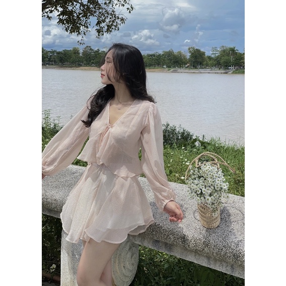 Set áo tay dài kèm quần váy xoè voan lụa mùa thu - Autumn Set Beeli