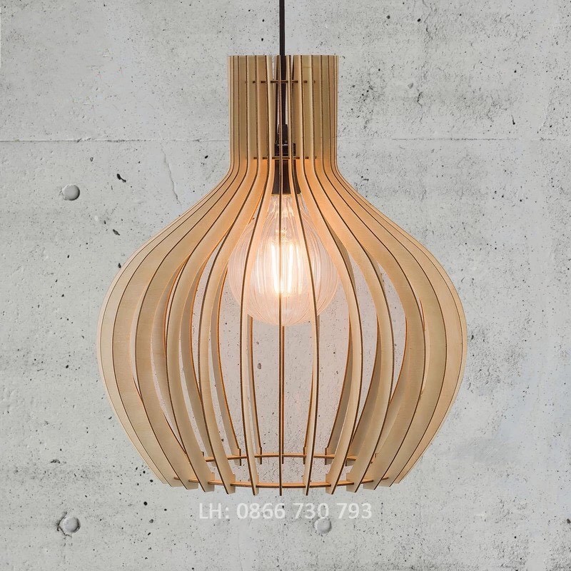 Đèn gỗ củ tỏi DG014 - Đèn gỗ thả trần trang trí nhà cửa, quán cafe, nhà hàng