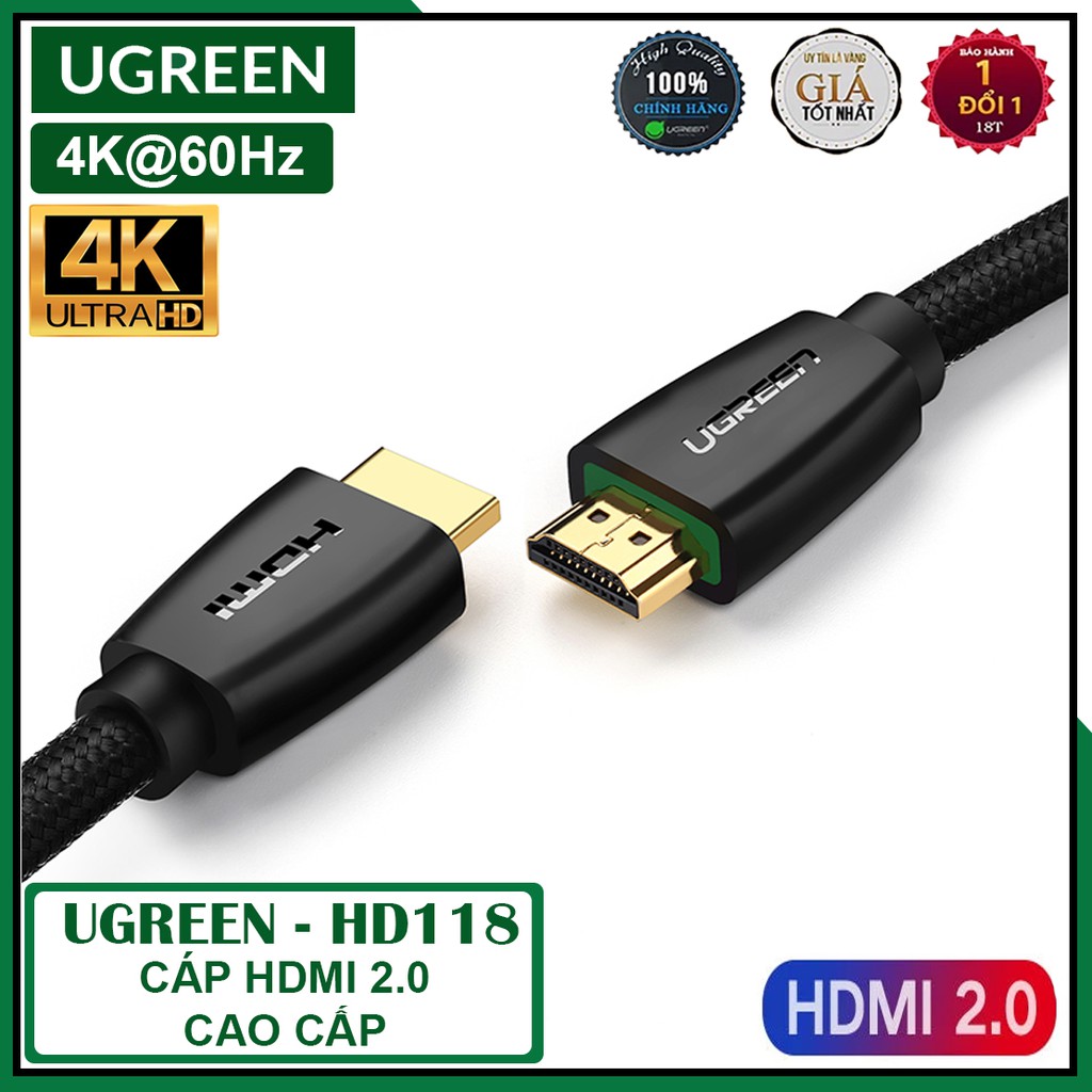 Cáp HDMI 2.0 Sợi Bện Lưới 4K@60Hz Cao Cấp | UGREEN HD118 Chính Hãng