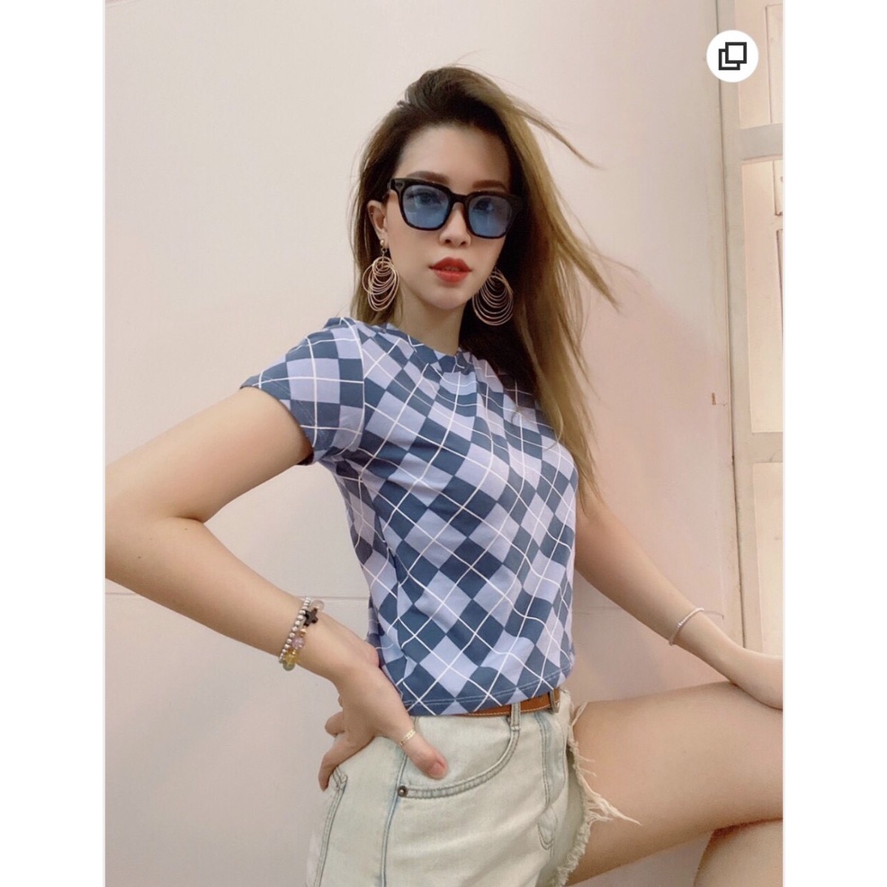 Áo Croptop F21 Cotton Lụa Mịn Caro - 3385 Ảnh mẫu sp Thật
