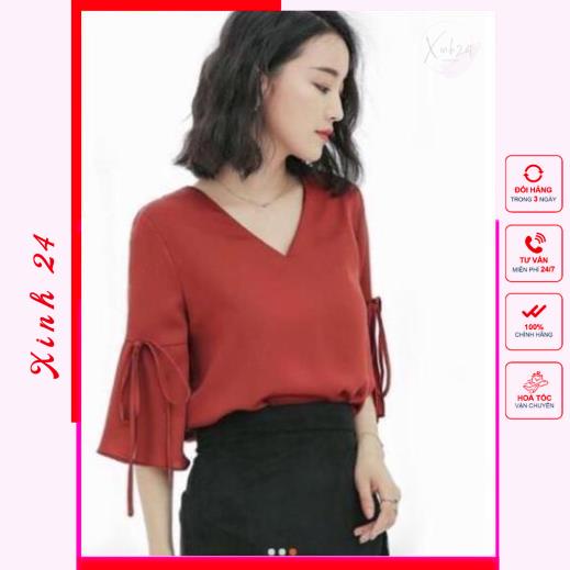 Áo cổ tim tay loe phong cách, Hàng thiết kế form chuẩn.