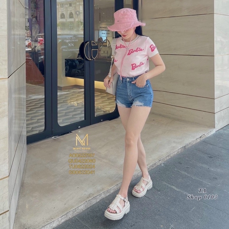 Áo Len barbie cổ tròn tay cộc dáng ôm body siêu chảnh
