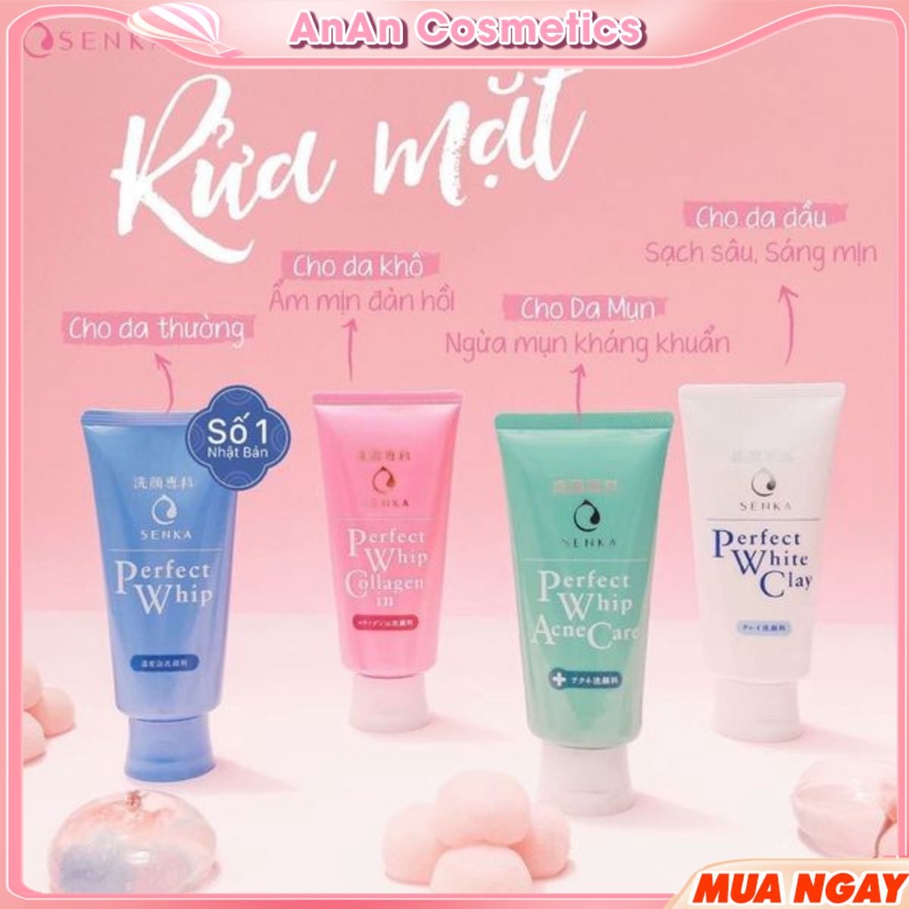 Sữa Rửa Mặt Senka Perfect Whip 120g - Nhật Bản, đủ 3 màu phù hợp với mọi loại da  - 𝐀𝐧𝐀𝐧 𝐂𝐨𝐬𝐦𝐞𝐭𝐢𝐜𝐬