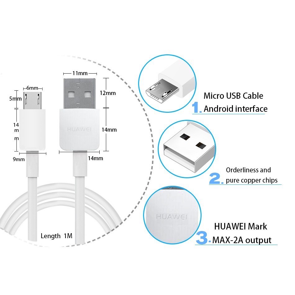 HUAWEI Dây Cáp Sạc Nhanh 2.4A 5v 9V Micro USB NOVA3I Y6p nova2i2i Y9 Y7 Y6 Y5 Pro 2019 20