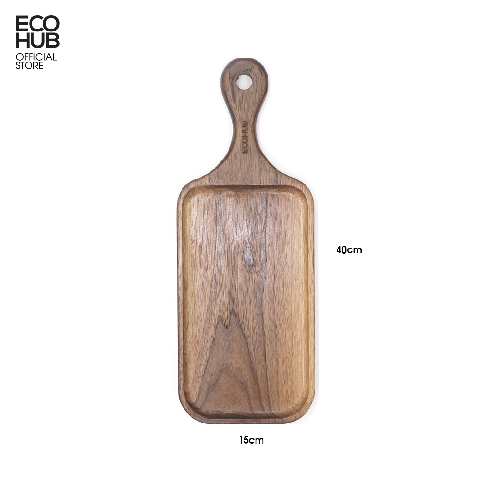 Khay gỗ Decor có tay cầm ECOHUB, Khay gỗ Óc Chó / Tần Bì tự nhiên (40x15cm)