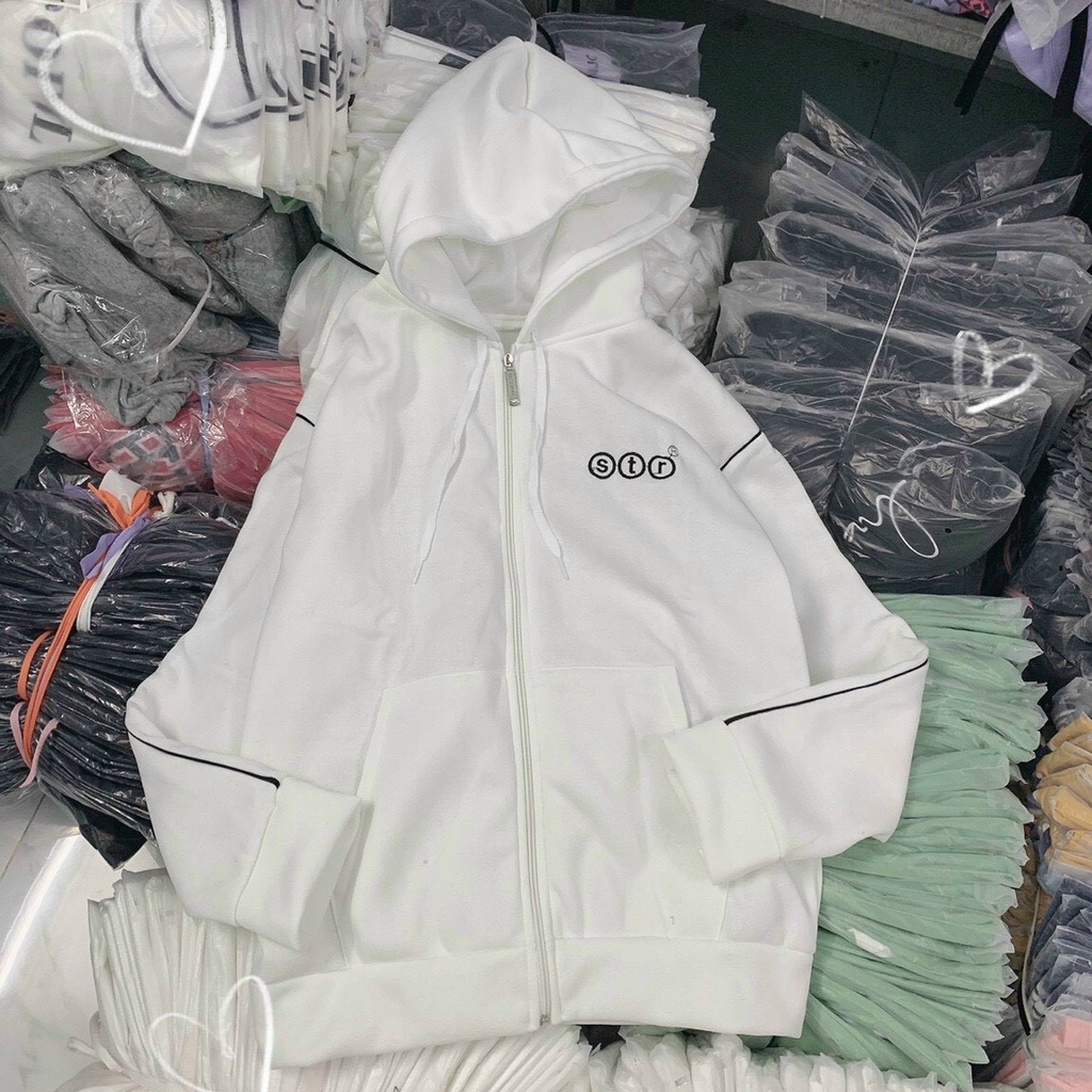 Áo khoác trơn nỉ ngoại dày dặn STR có viền độc đáo, áo khoác nỉ UNISEX form rộng thoải mái xinh xắn.