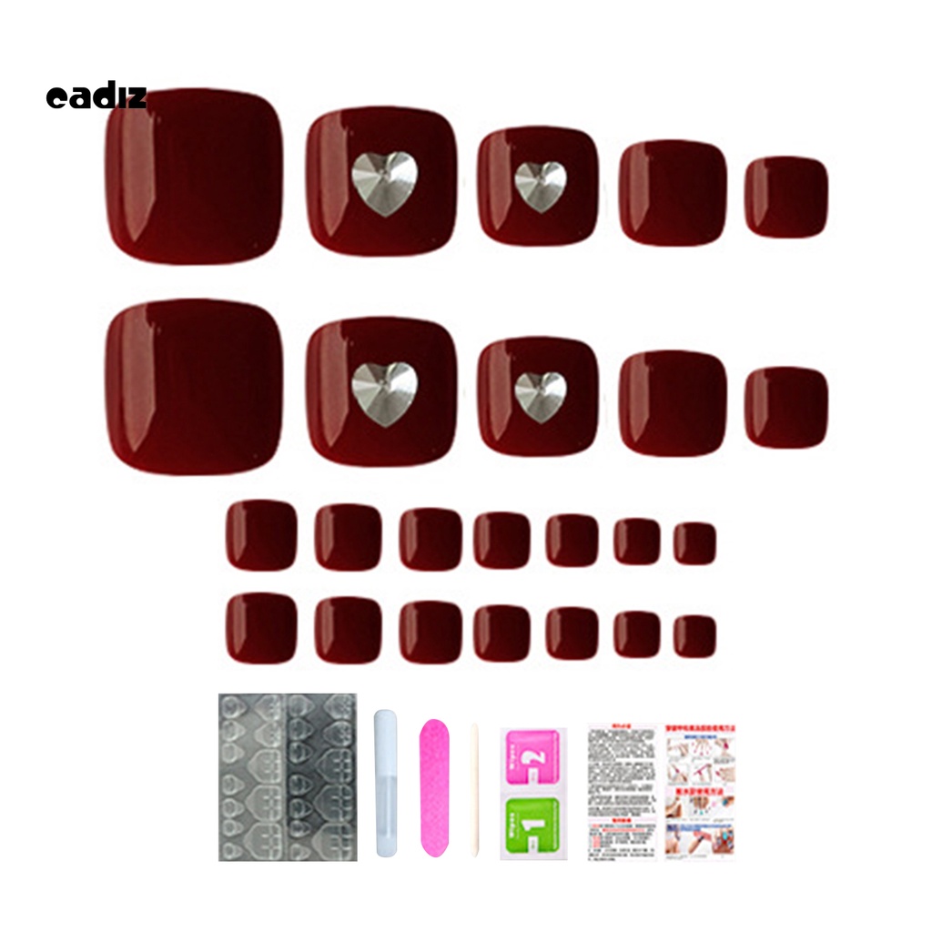 [Hàng mới về] Hộp 24 móng chân giả màu đỏ rượu sáng bóng lâu trôi bằng ABS