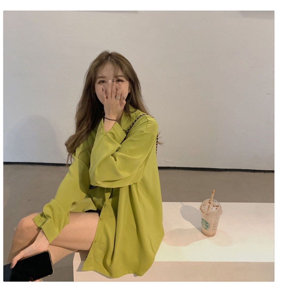 Áo Sơ Mi Chiffon Mỏng Dáng Rộng Màu Xanh Bơ Thời Trang Mùa Hè Dành Cho Nữ