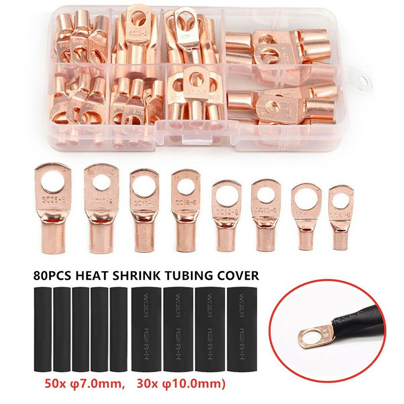 140Pcs Assorted Car Auto Copper Ring Lug Terminal Wire Bare Cable Crimp Connectors Crimp Terminal Assorted Kit