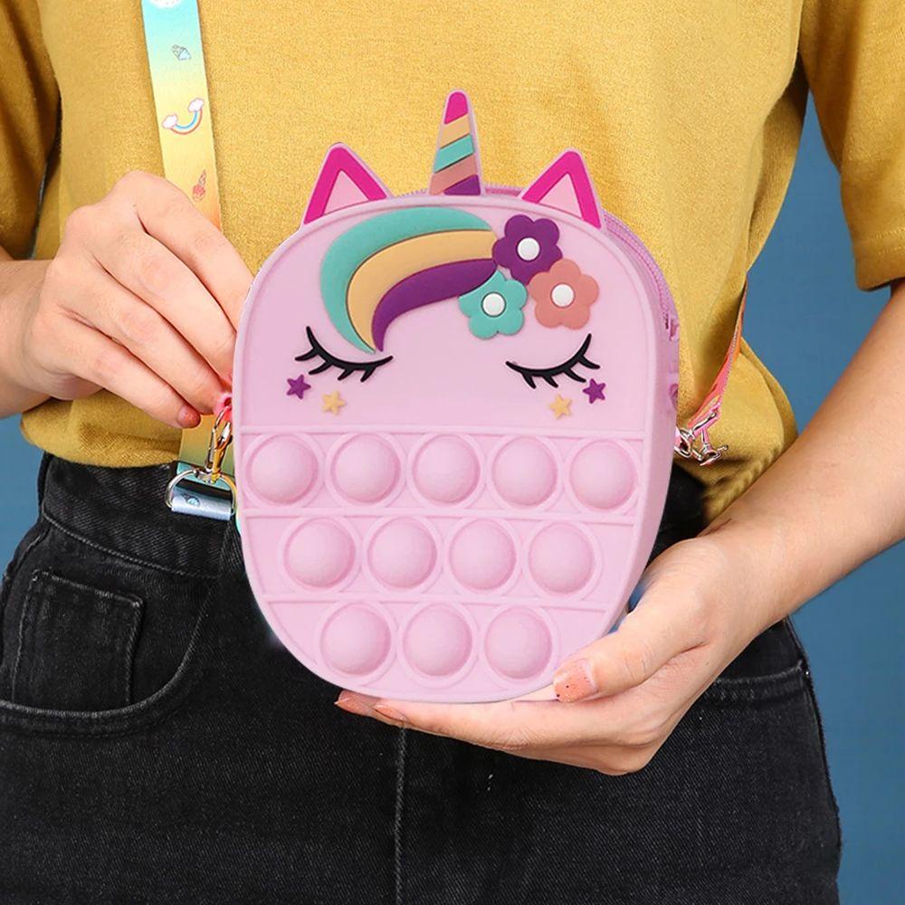 Túi Đeo Chéo Hình Kỳ Lân Bằng Silica Gel Có Khóa Kéo Chống Căng Thẳng Dễ Thương