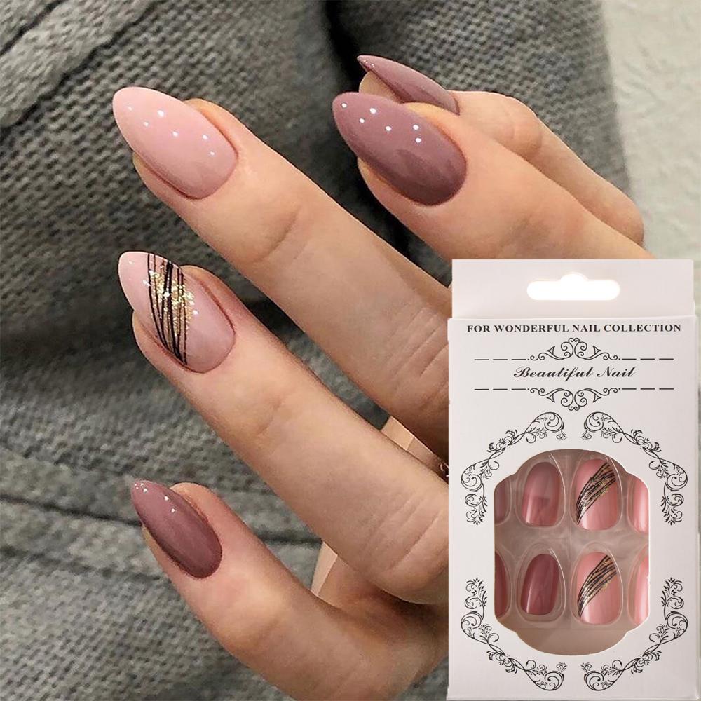 BORAG Bộ 24 Móng Tay Giả Che Phủ Toàn Diện Mặt Gương Hình Oval