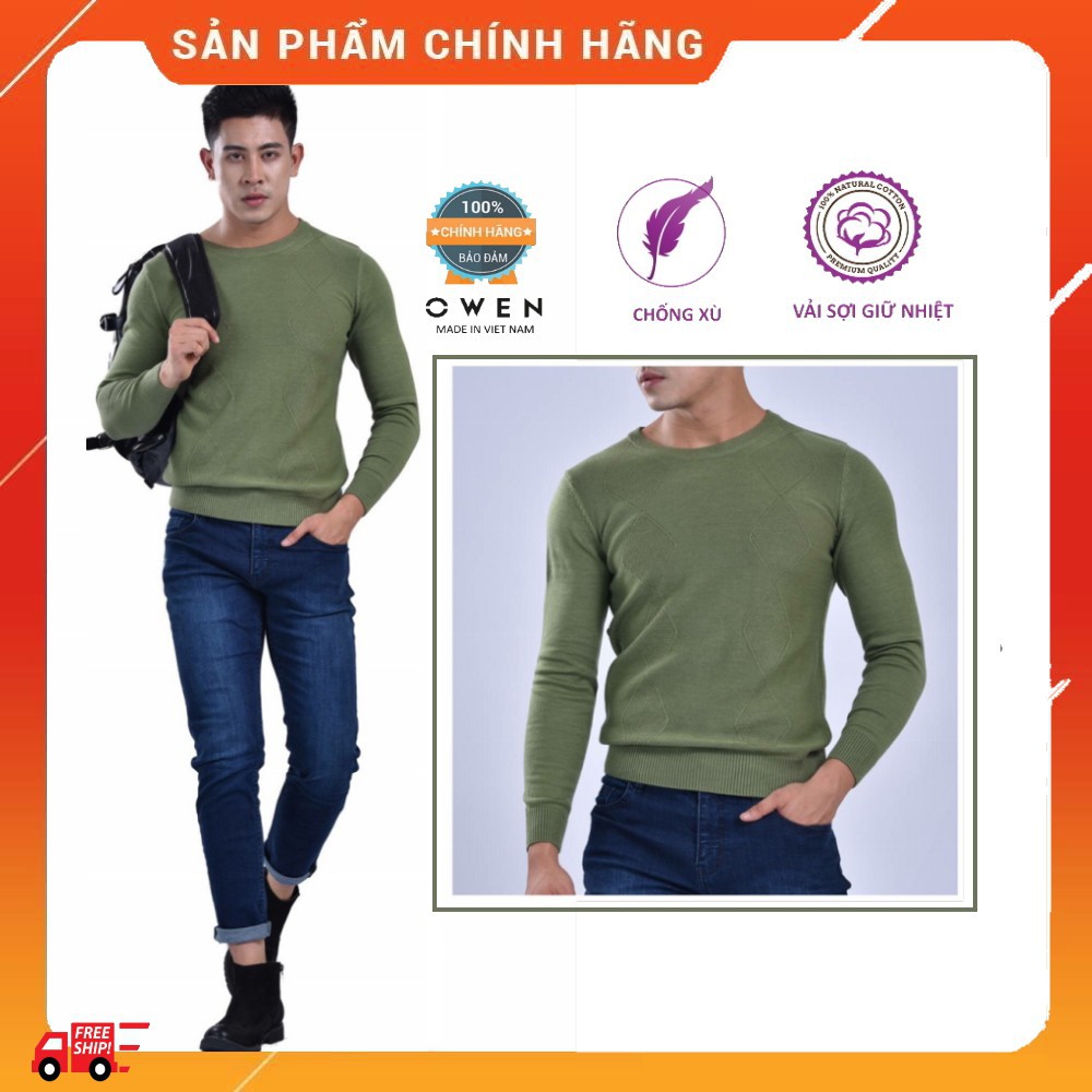 Xả 12.12 10.10 . OWEN - Áo len nam Owen cổ tròn màu xanh ALD 80511 Cực Đẹp . . . ' ' ' hot .