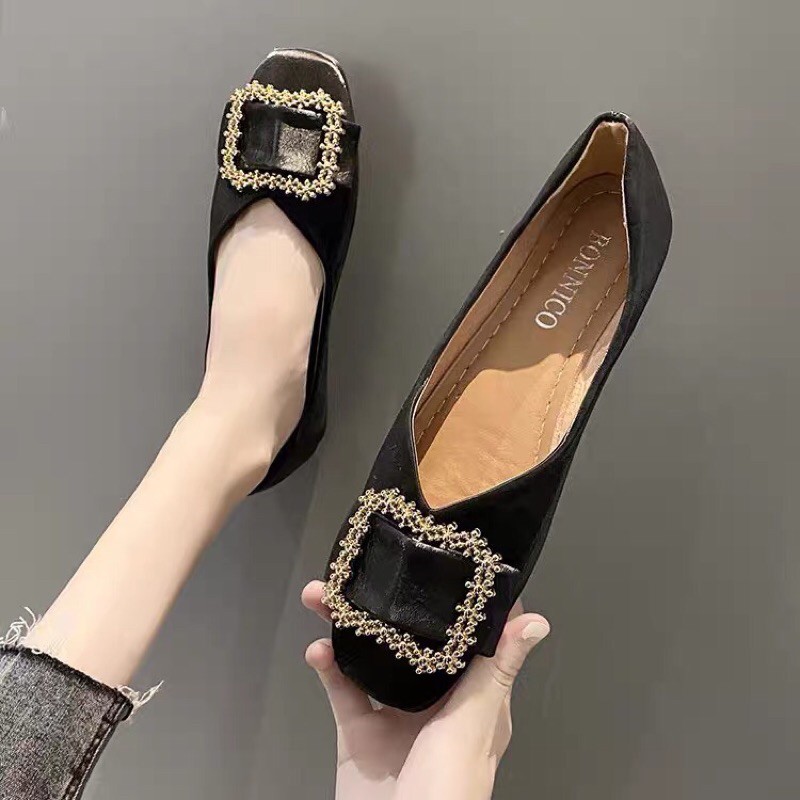 (HÀNG CÓ SẴN) Giày búp bê da mềm khoá đá vuông BIG SIZE 35-43