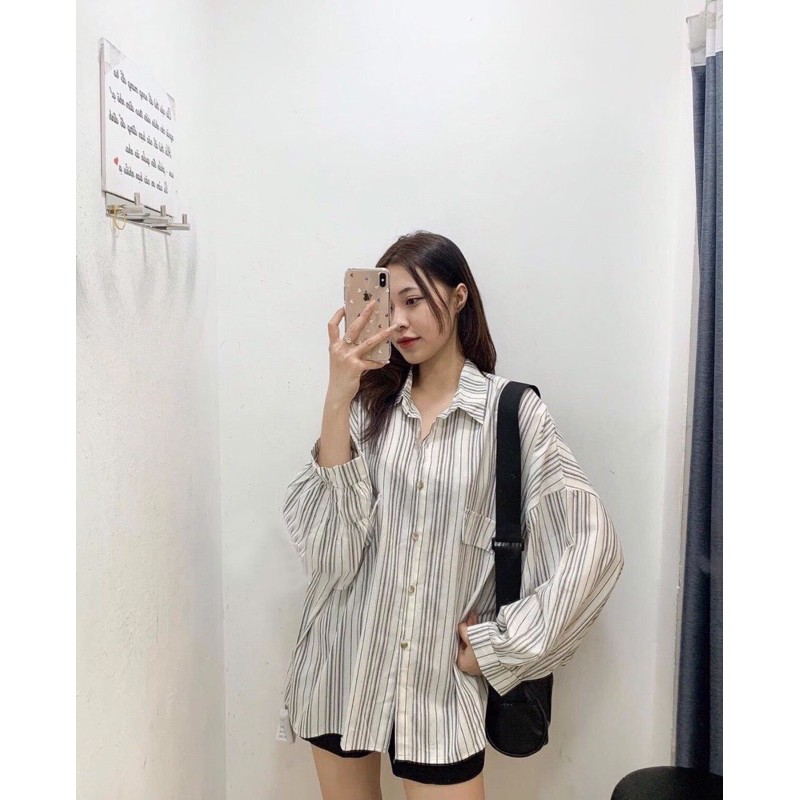 Sơ mi kẻ tay bo freesize - Kèm ảnh thật chụp