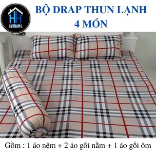 Bộ Drap nệm thun lạnh [ 4 Món] Ga nệm thun lạnh gồm 1 ga nệm + 2 áo gối nằm + 1 áo gối ôm