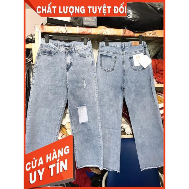 Quần jeans ống rộng cắt gối- hình thật mẫu mặc | BigBuy360 - bigbuy360.vn