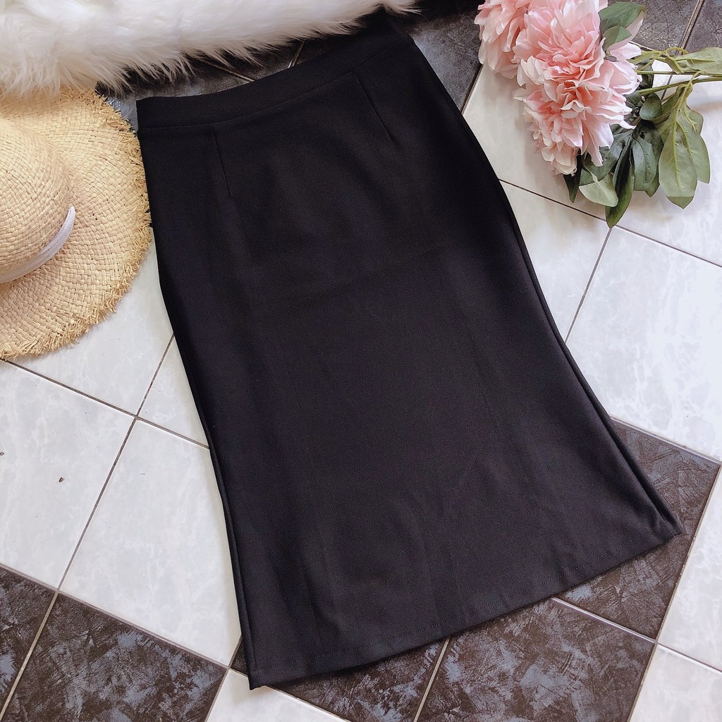 Chân váy công sở dài bigsize xẻ tà màu đen dài 63cm [size từ 48-85kg | BigBuy360 - bigbuy360.vn